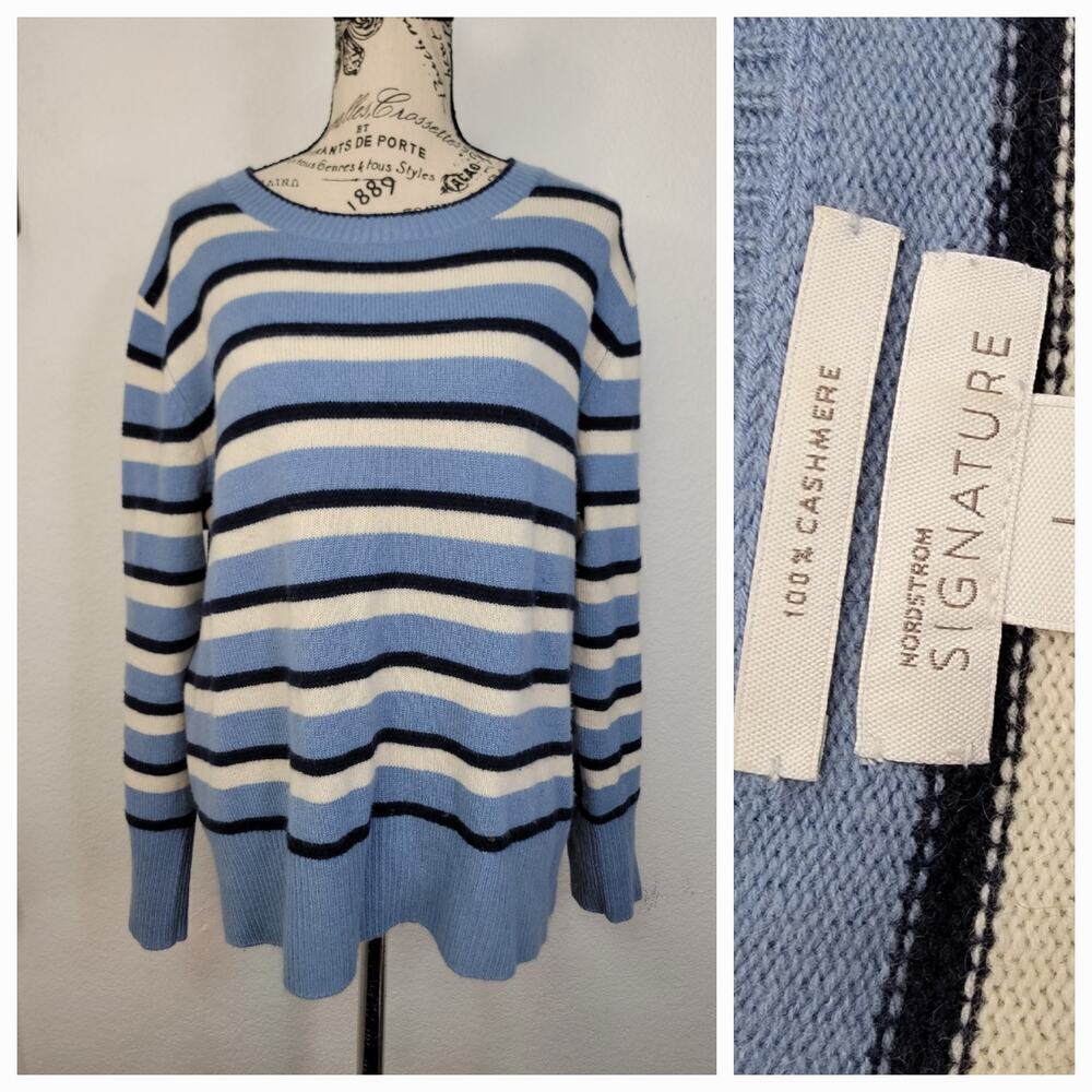 Nordstrom Signature Sweater Womens Sz Large 100% Cashmere Multicolor Striped